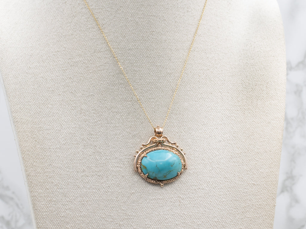 Ornate East-to-West Turquoise Rose Gold Pendant