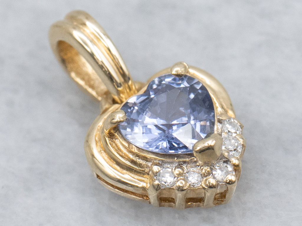 Heart-Cut Sapphire and Diamond Yellow Gold Pendant