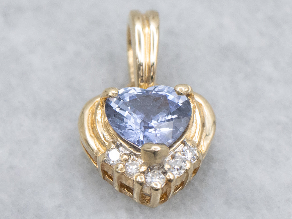 Heart-Cut Sapphire and Diamond Yellow Gold Pendant