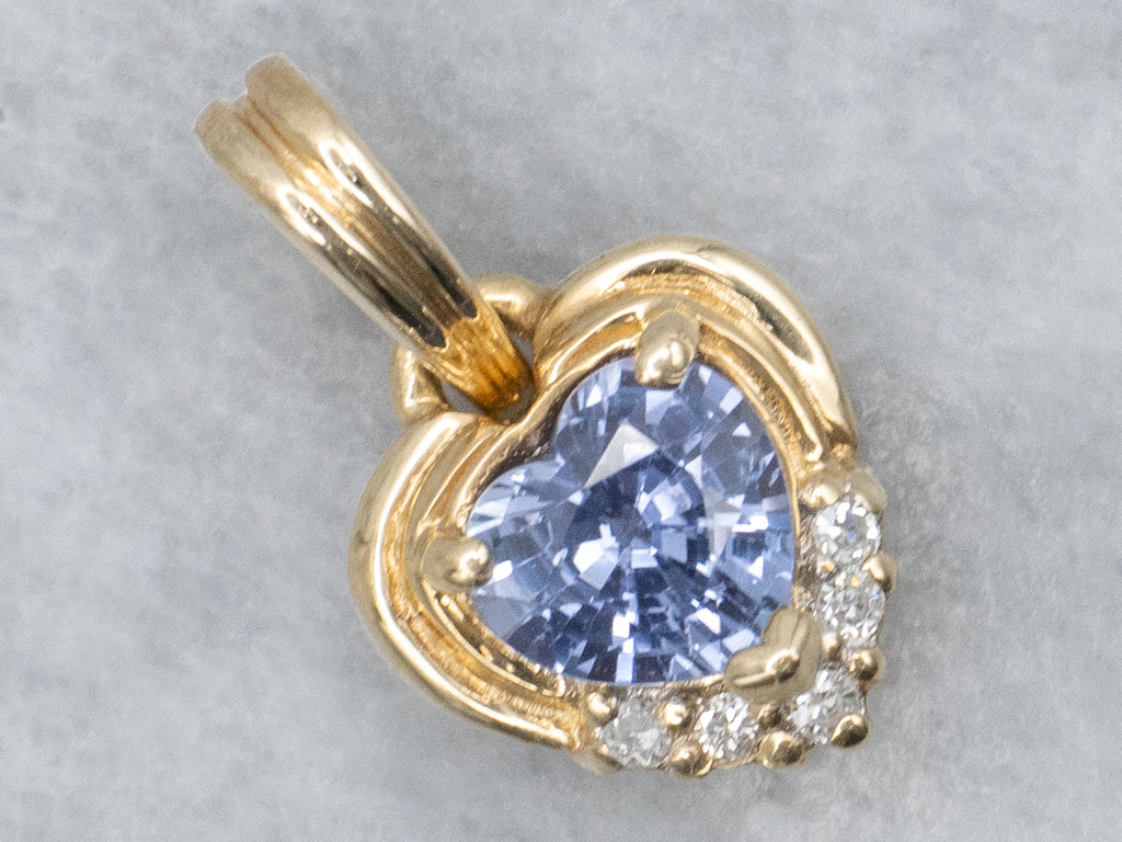 Heart-Cut Sapphire and Diamond Yellow Gold Pendant