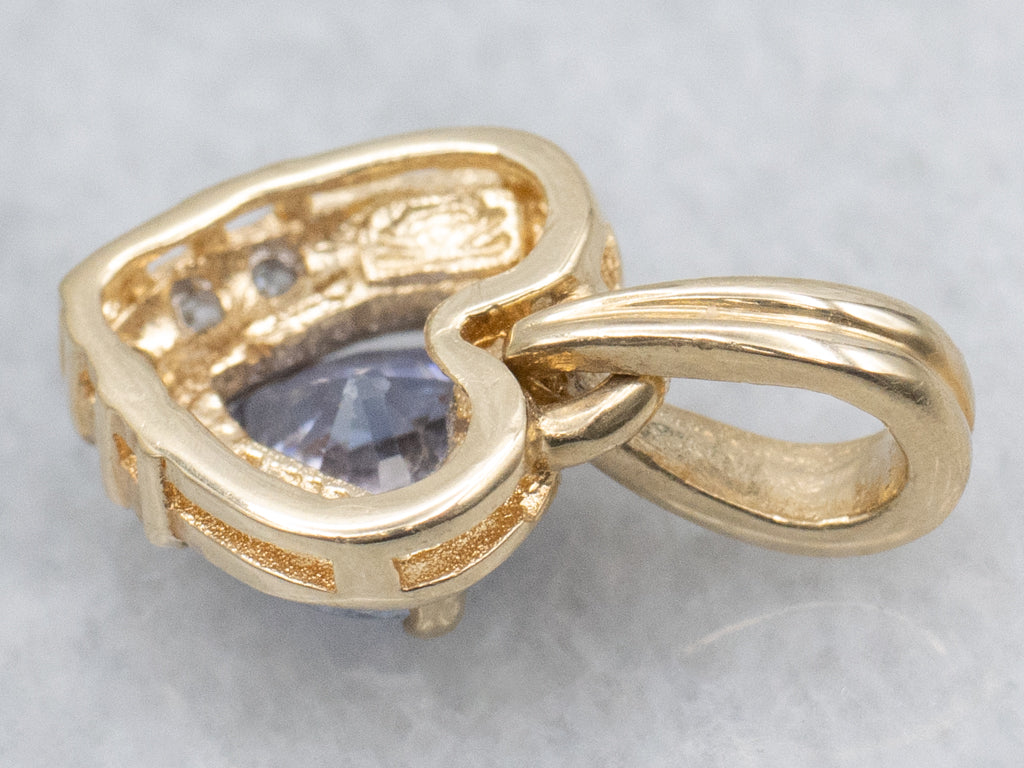 Heart-Cut Sapphire and Diamond Yellow Gold Pendant
