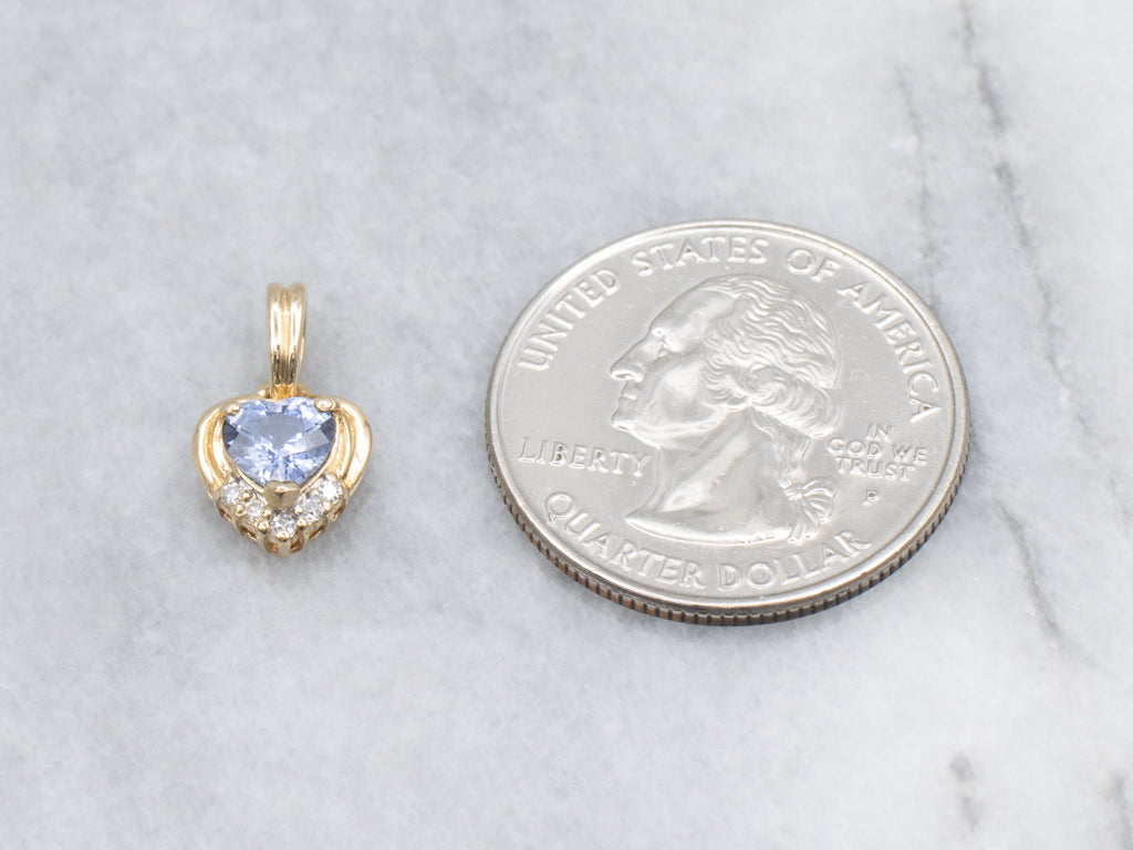 Heart-Cut Sapphire and Diamond Yellow Gold Pendant