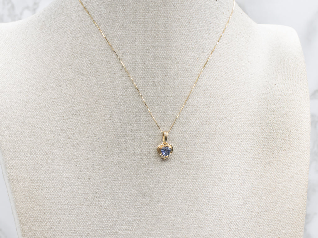Heart-Cut Sapphire and Diamond Yellow Gold Pendant