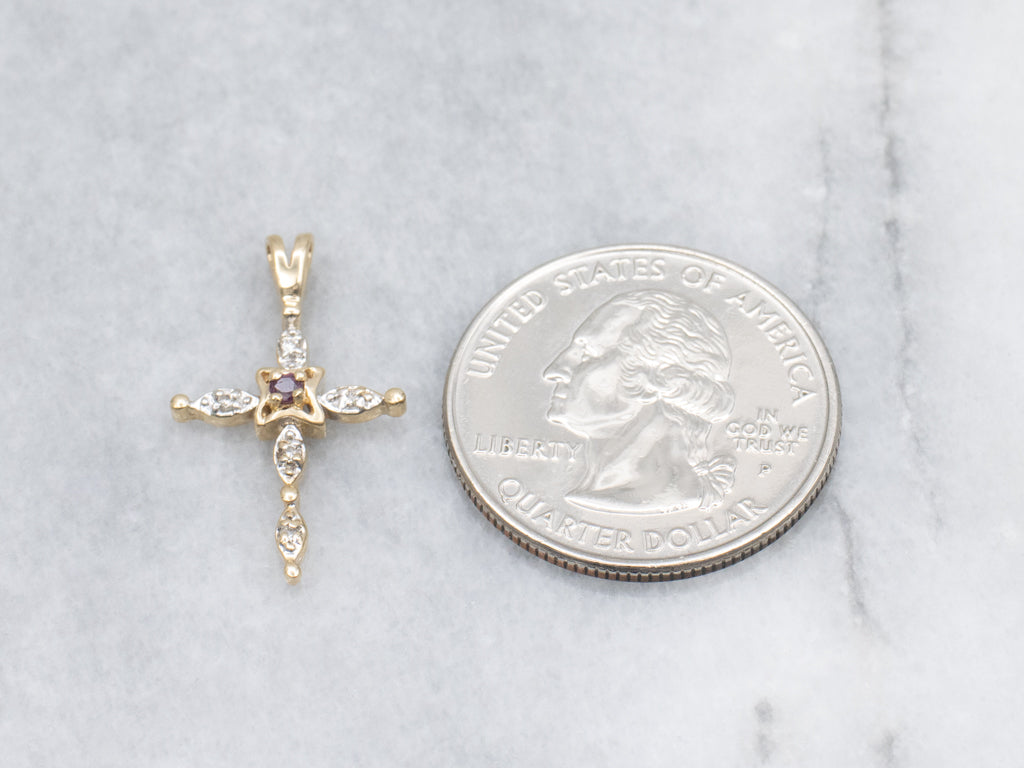 Gold Ruby and Diamond Gemstone Cross Pendant