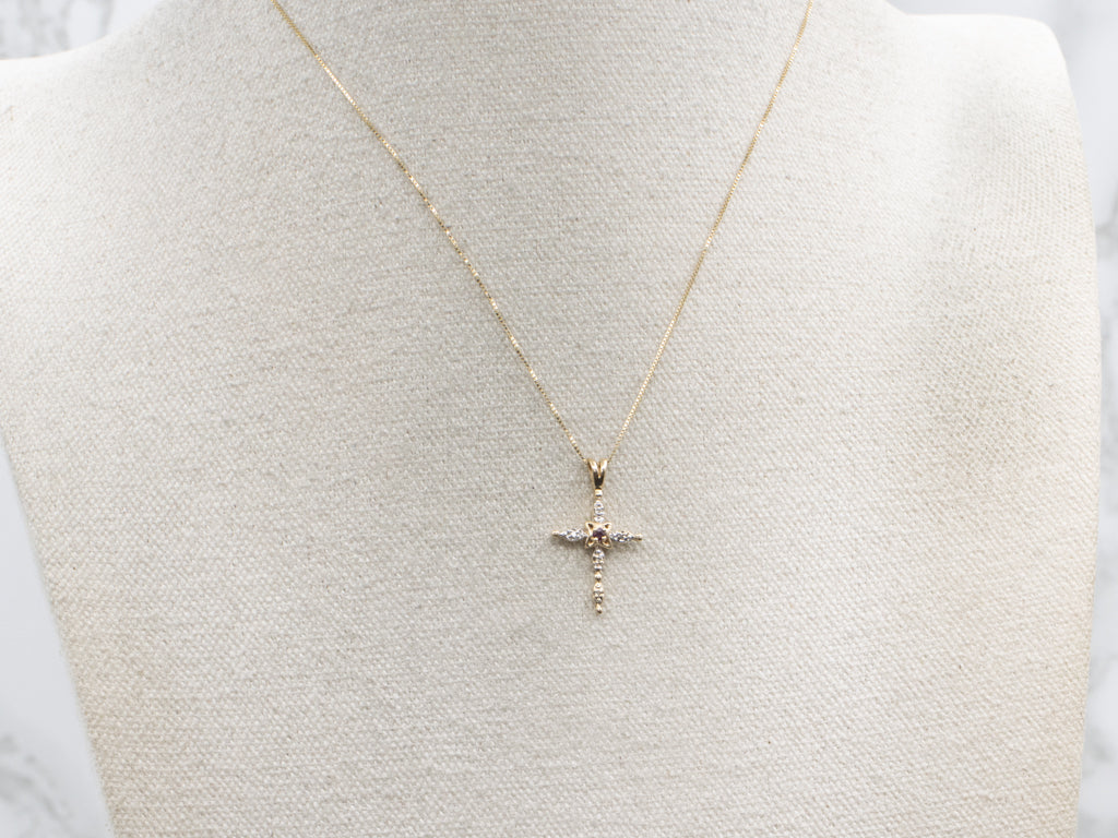 Gold Ruby and Diamond Gemstone Cross Pendant