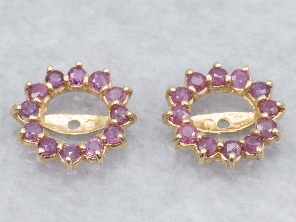 Yellow Gold Ruby Halo Earrings Jackets
