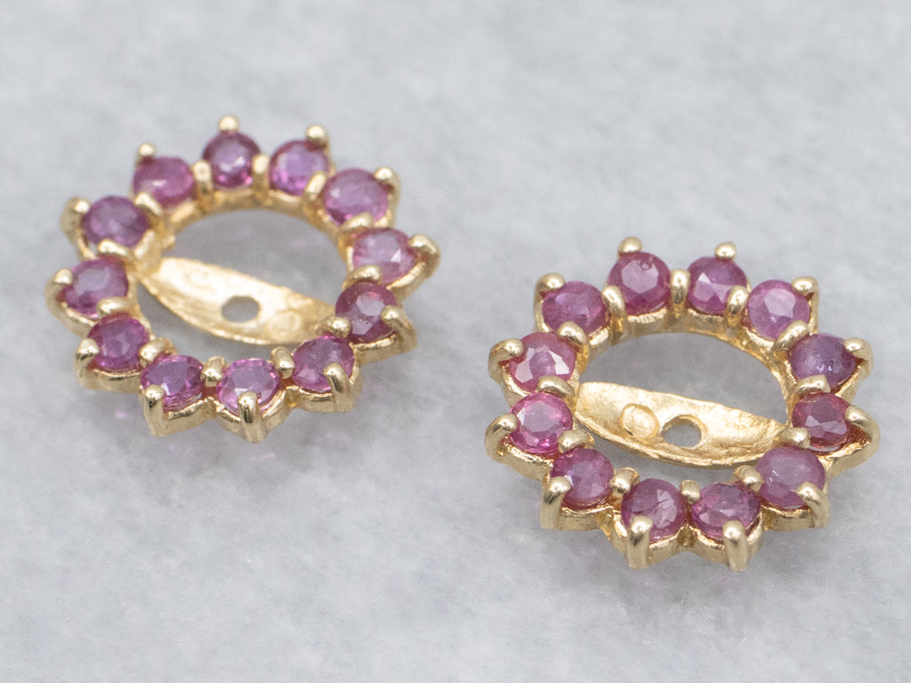 Yellow Gold Ruby Halo Earrings Jackets