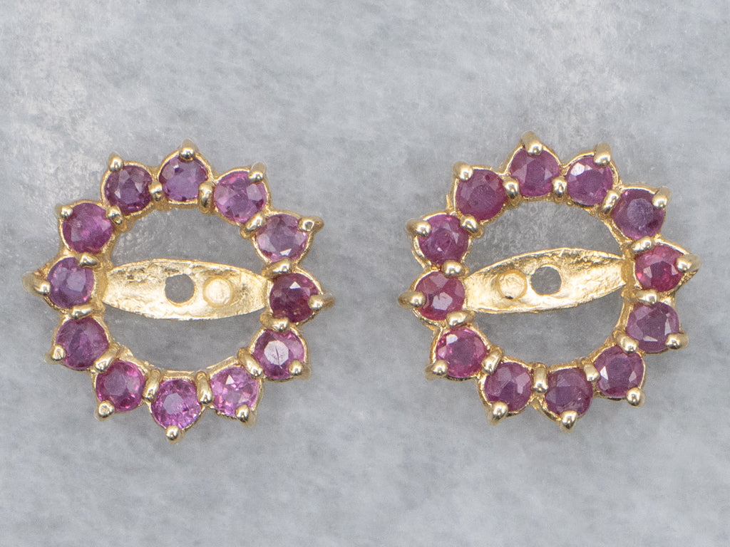 Yellow Gold Ruby Halo Earrings Jackets