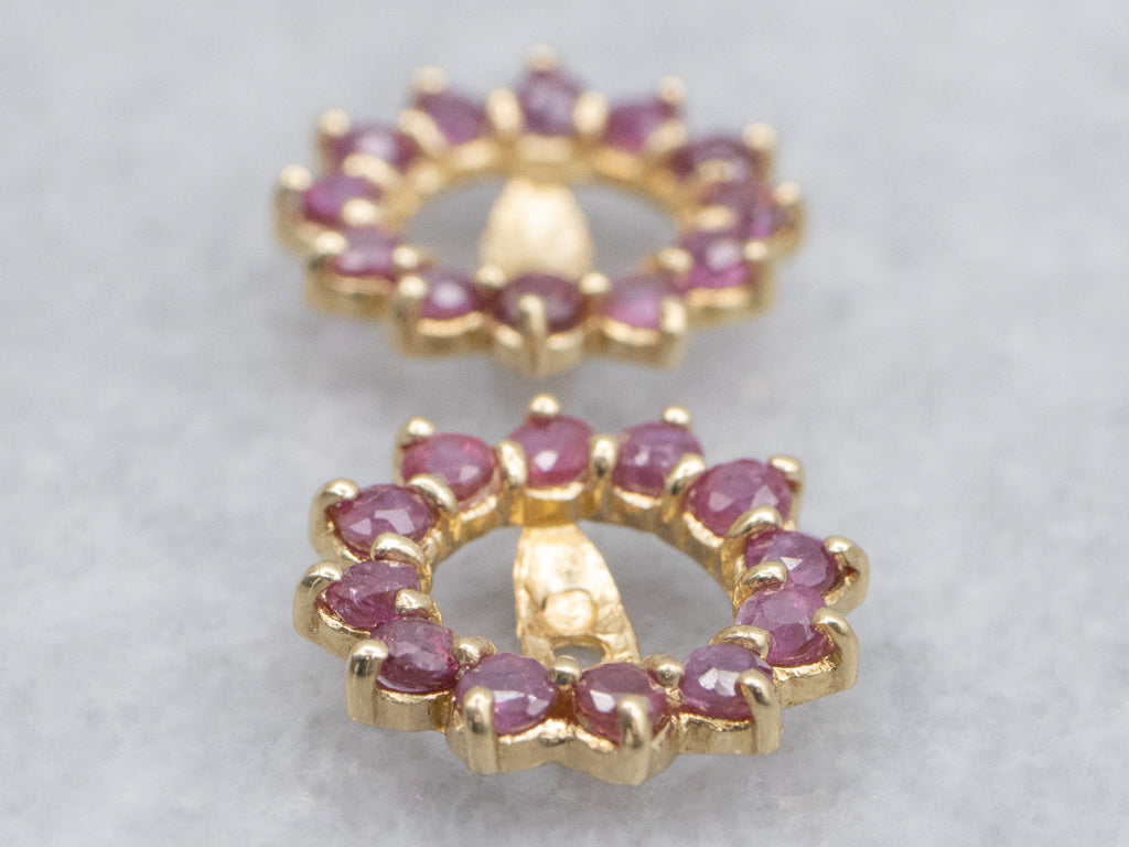 Yellow Gold Ruby Halo Earrings Jackets