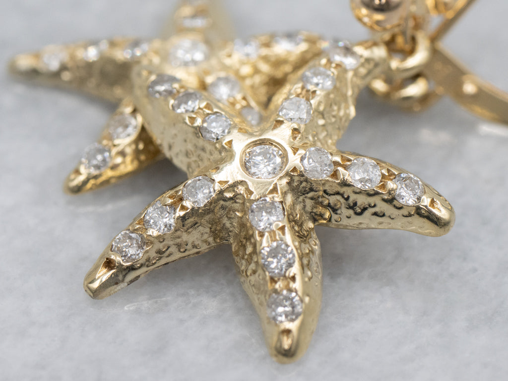 Yellow Gold Diamond Starfish Drop Earrings