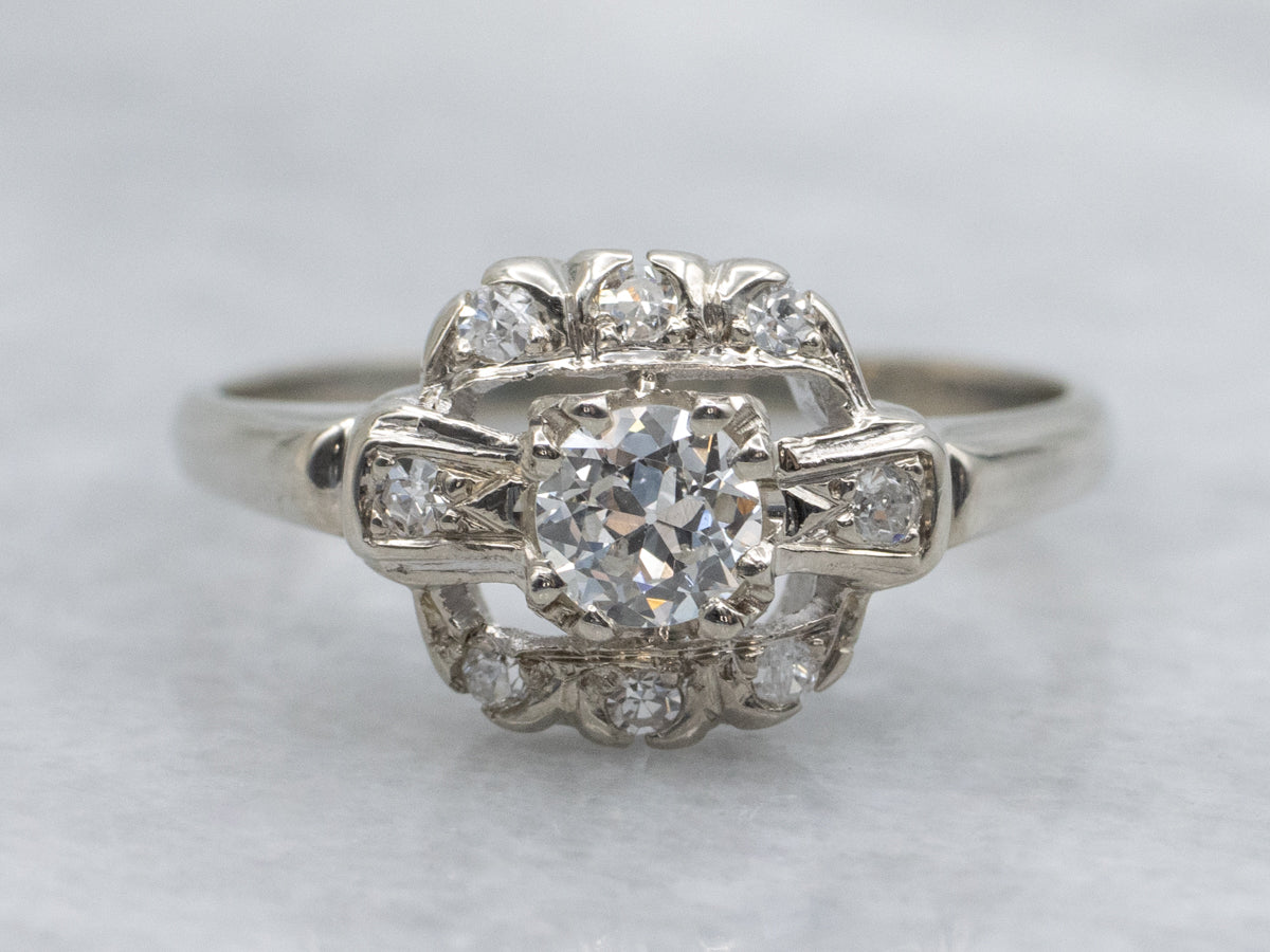 Vintage 1940s Old European Cut Unique Diamond Engagement Ring