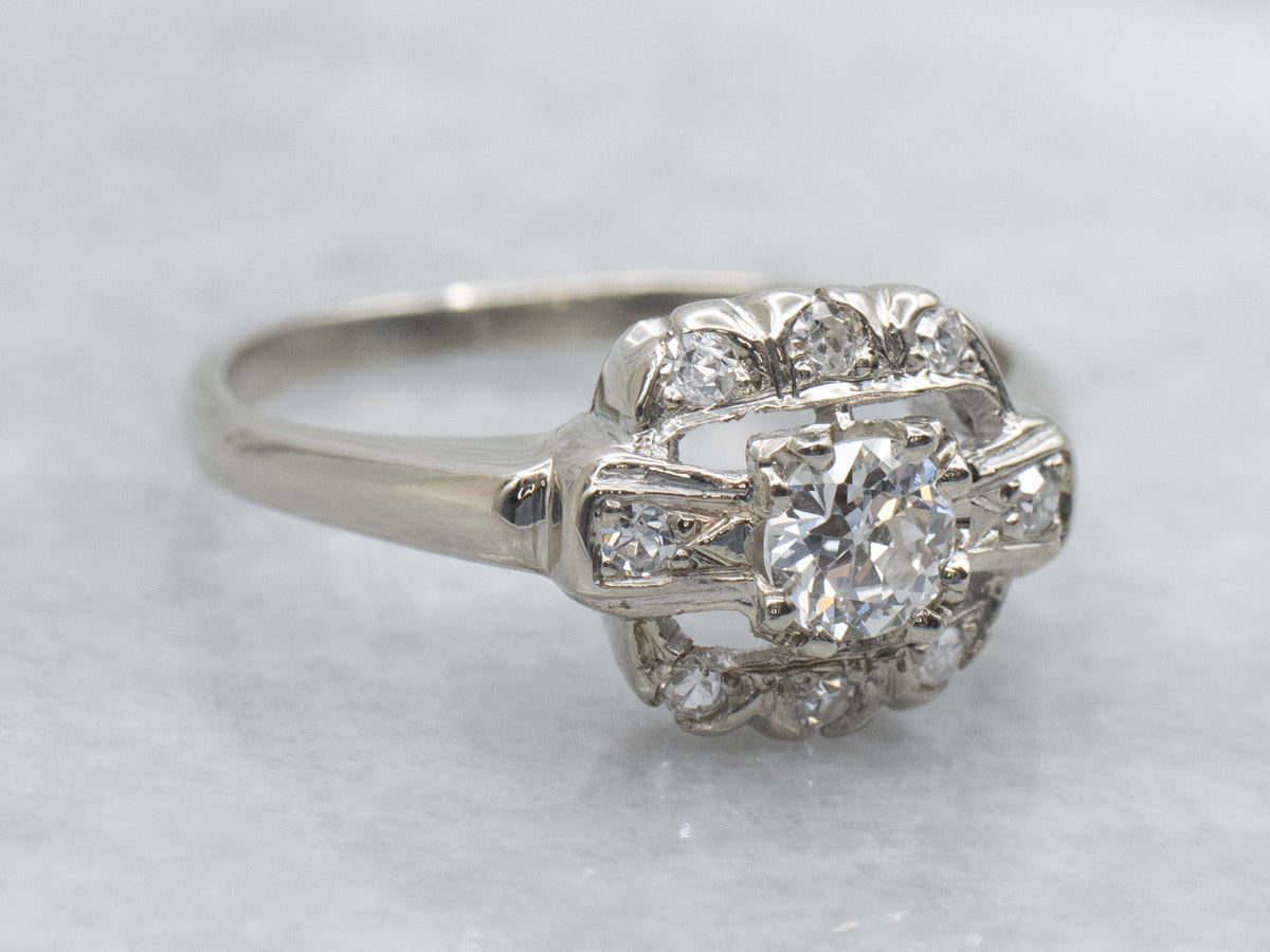 Vintage 1940s Old European Cut Unique Diamond Engagement Ring