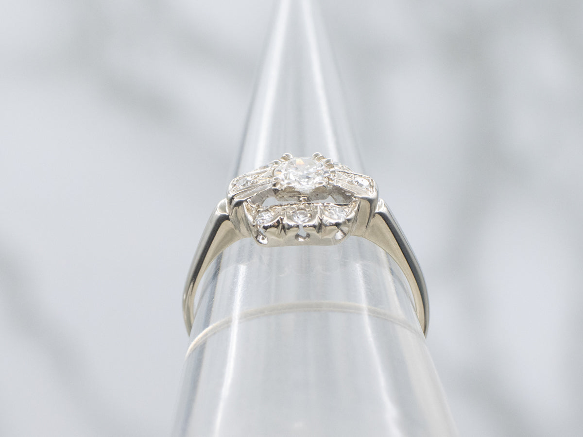 Vintage 1940s Old European Cut Unique Diamond Engagement Ring