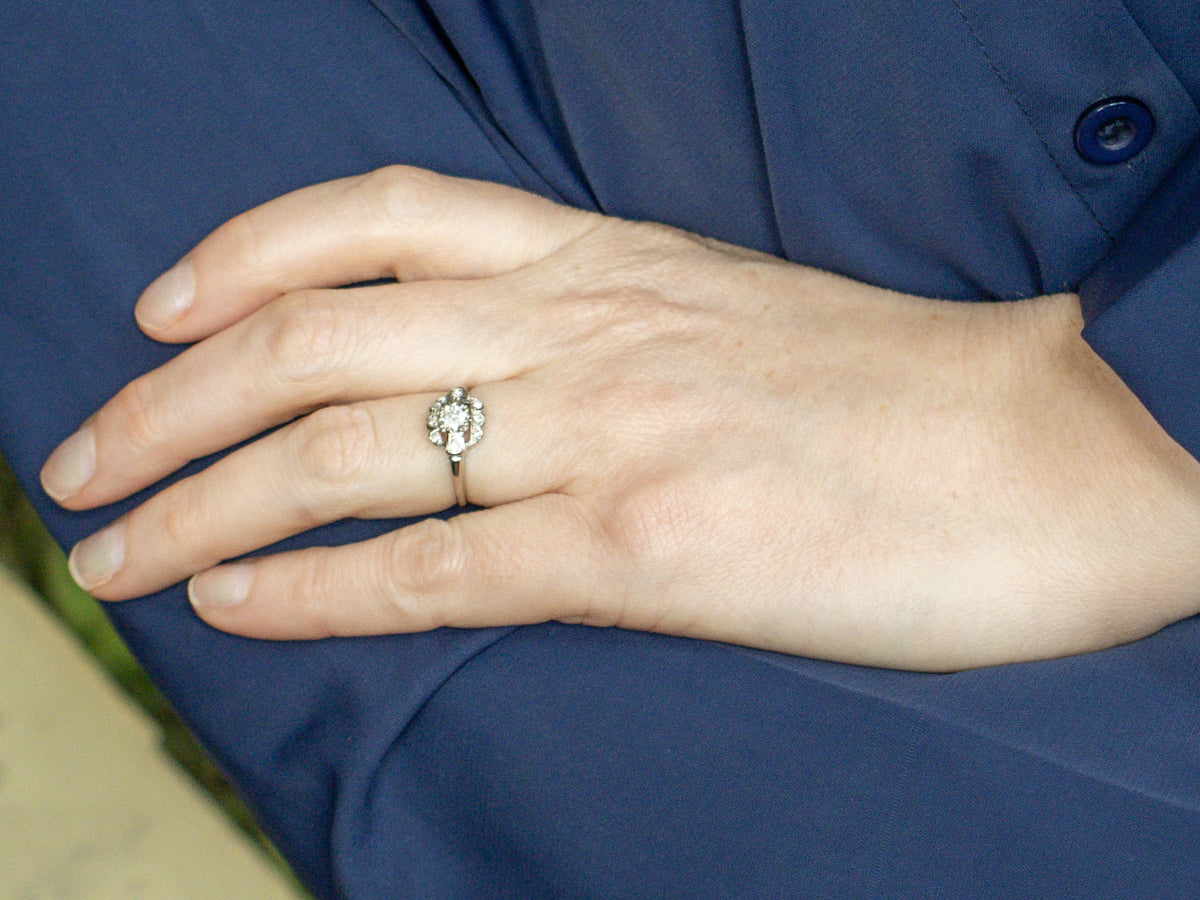Vintage 1940s Old European Cut Unique Diamond Engagement Ring