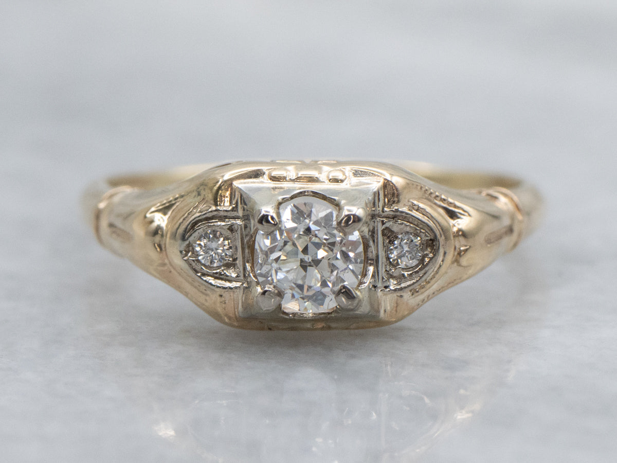 1930s Old European Cut Diamond Three Stone Engagement Ring