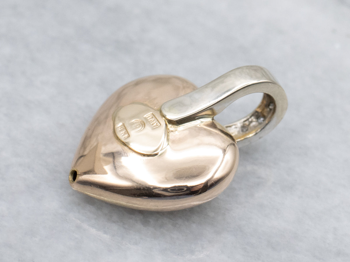 Italian Gold Puffy Heart Pendant with Diamond Bail