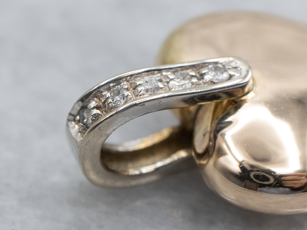 Italian Gold Puffy Heart Pendant with Diamond Bail