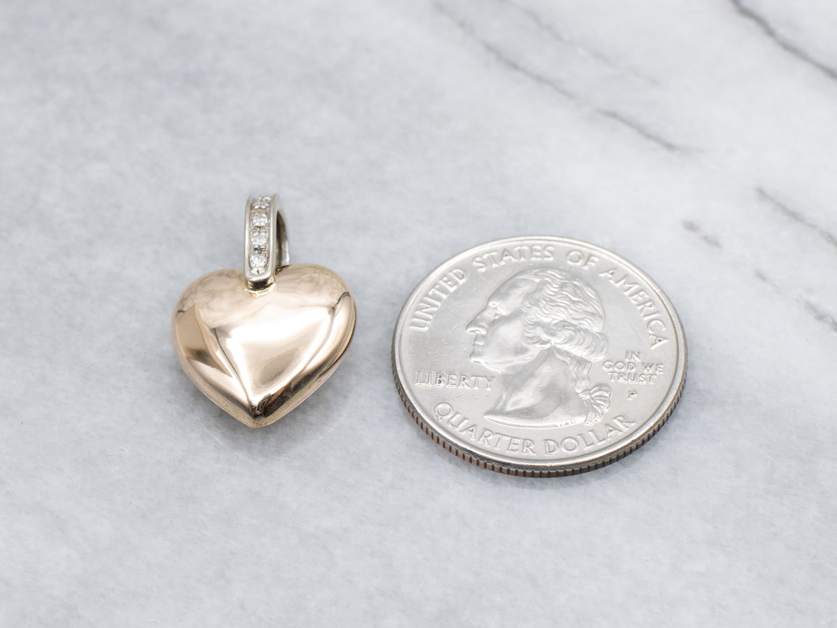 Italian Gold Puffy Heart Pendant with Diamond Bail