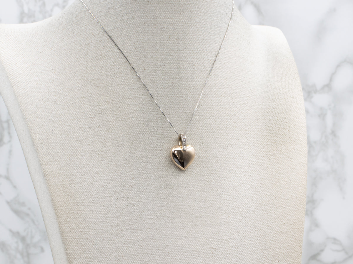 Italian Gold Puffy Heart Pendant with Diamond Bail