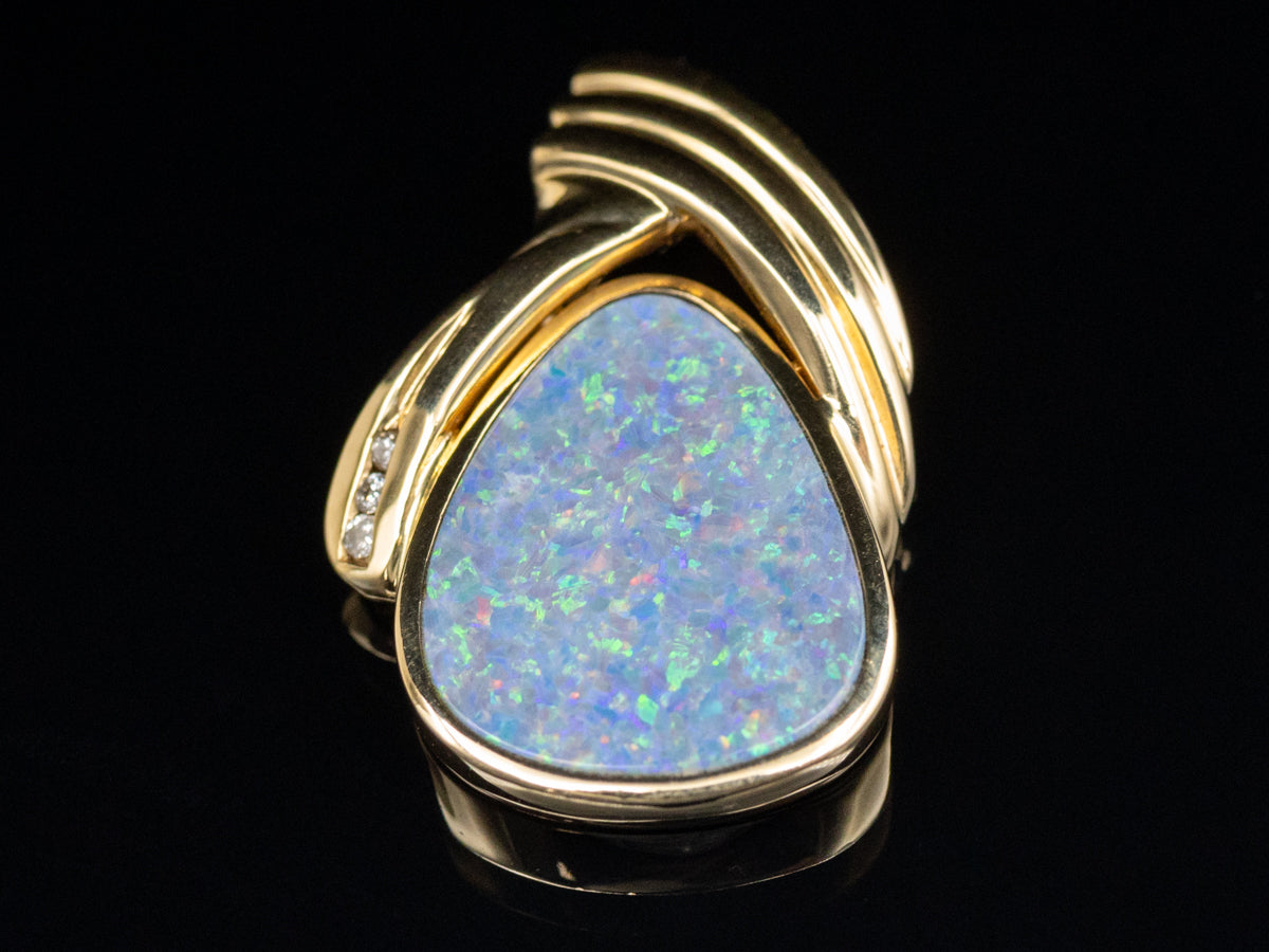 Modernist Gold Boulder Opal and Diamond Pendant