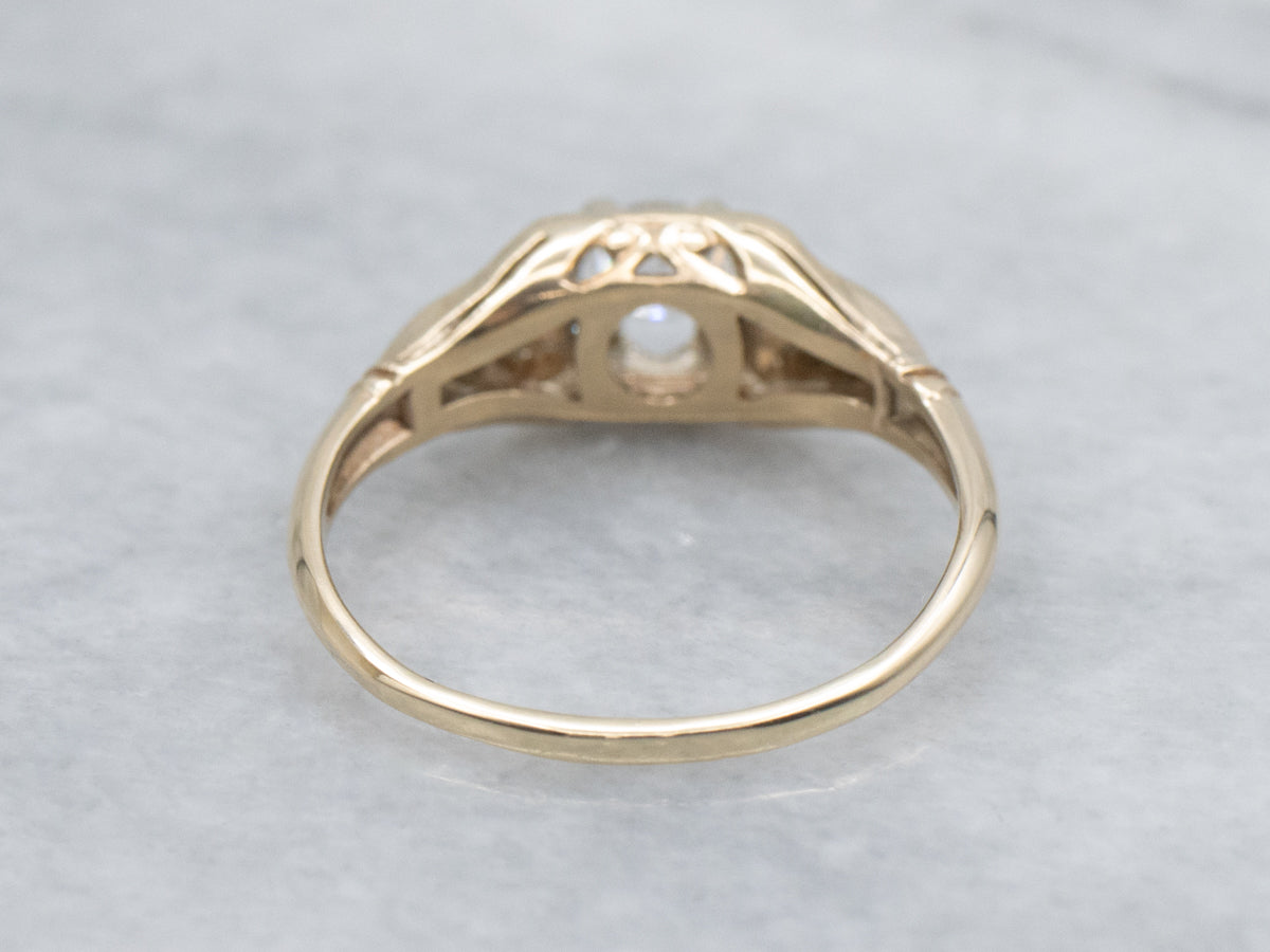 1930s Old European Cut Diamond Three Stone Engagement Ring