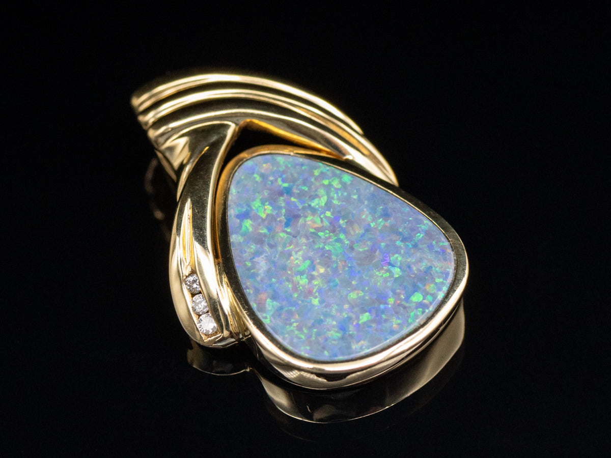 Modernist Gold Boulder Opal and Diamond Pendant