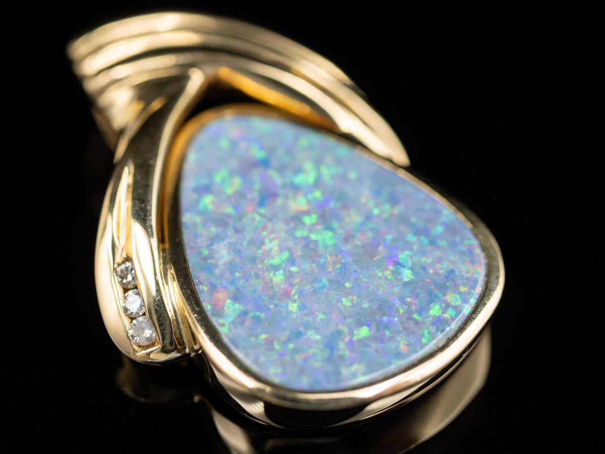 Modernist Gold Boulder Opal and Diamond Pendant