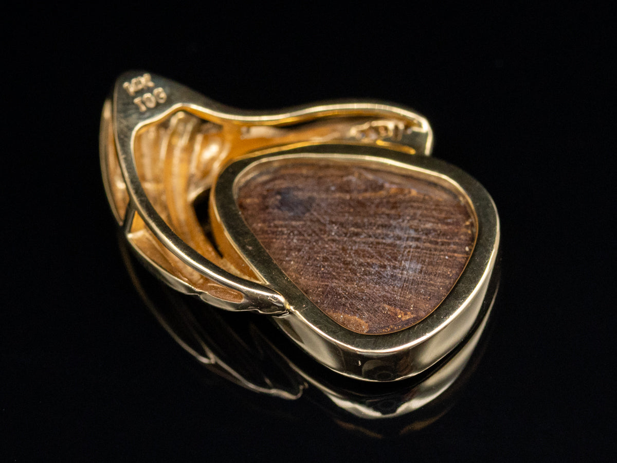 Modernist Gold Boulder Opal and Diamond Pendant