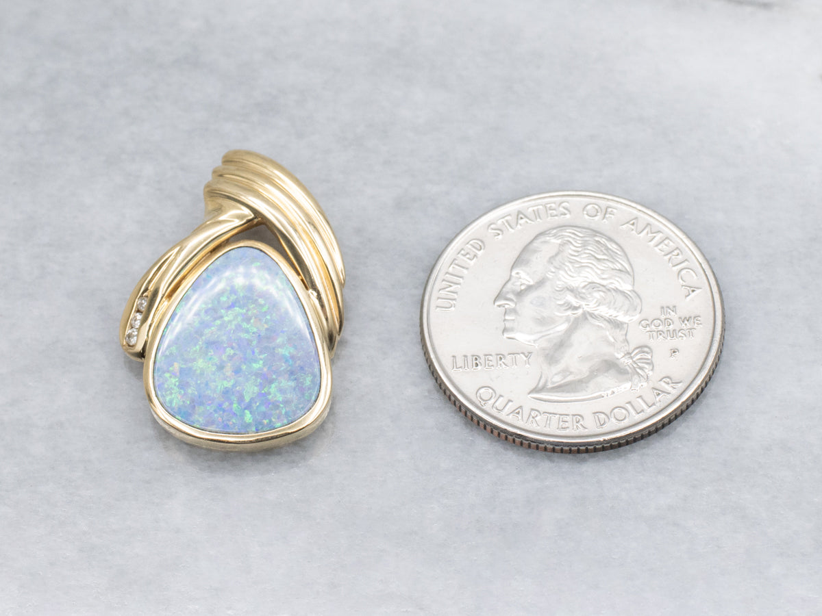 Modernist Gold Boulder Opal and Diamond Pendant