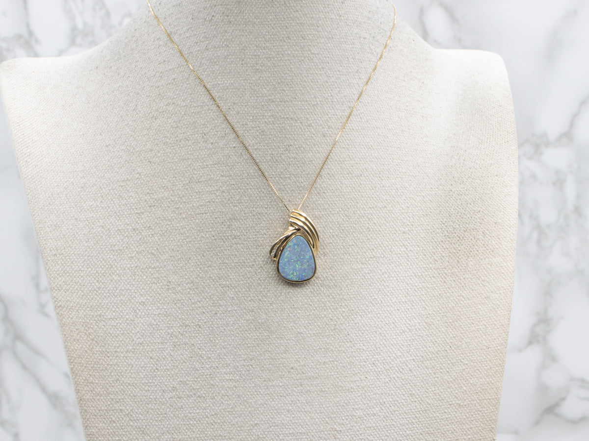 Modernist Gold Boulder Opal and Diamond Pendant