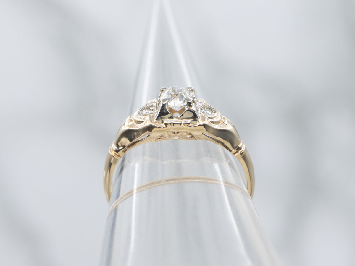 1930s Old European Cut Diamond Three Stone Engagement Ring
