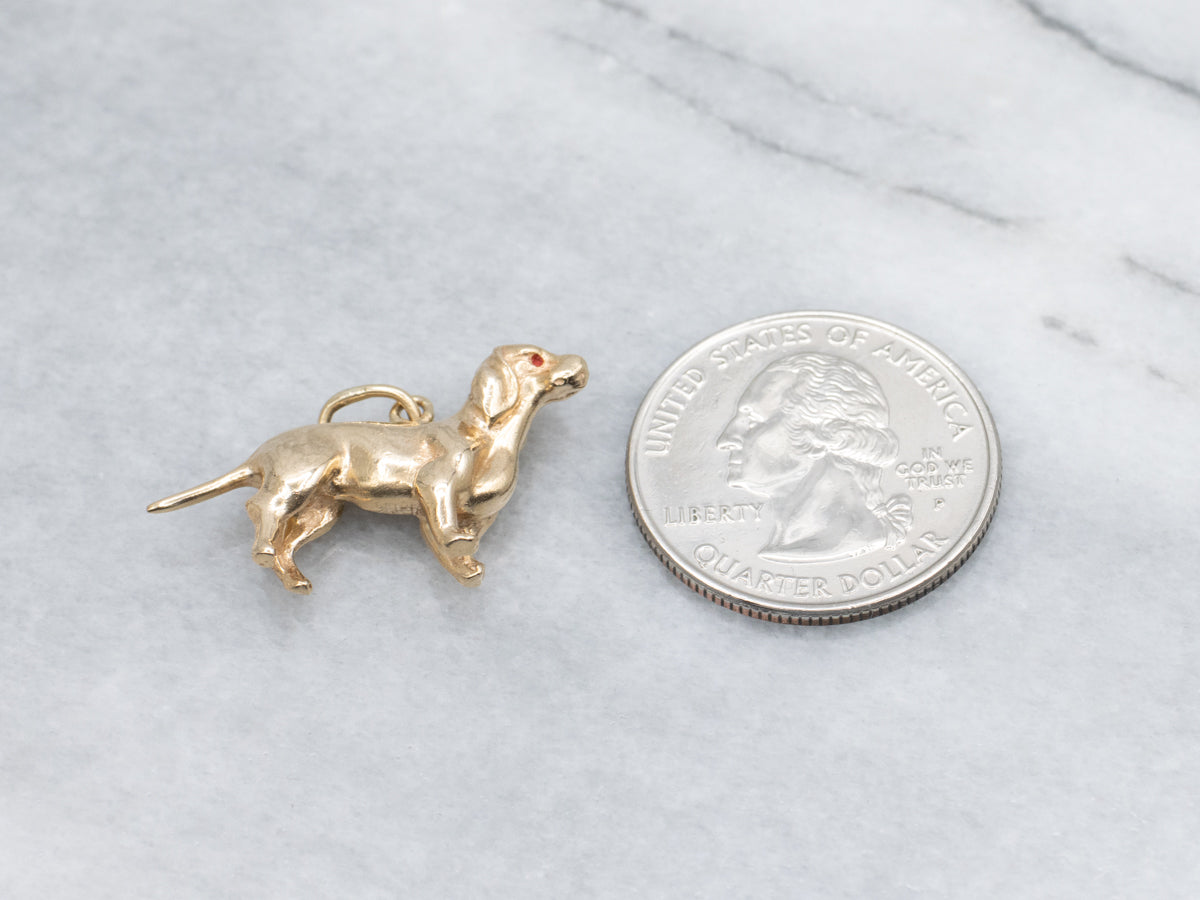 Vintage Gold Dachshund Charm Pendant with Enamel Eyes