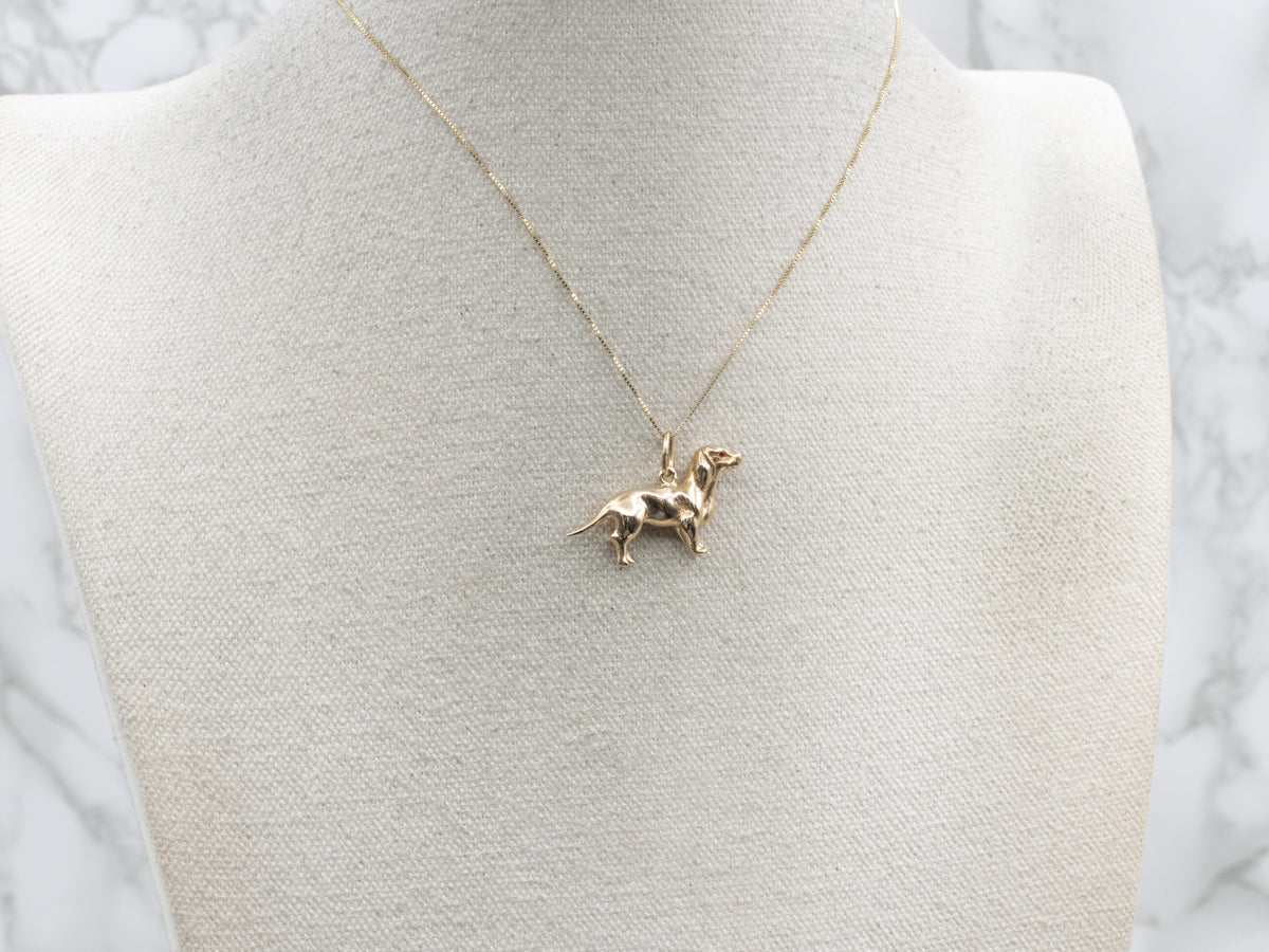 Vintage Gold Dachshund Charm Pendant with Enamel Eyes