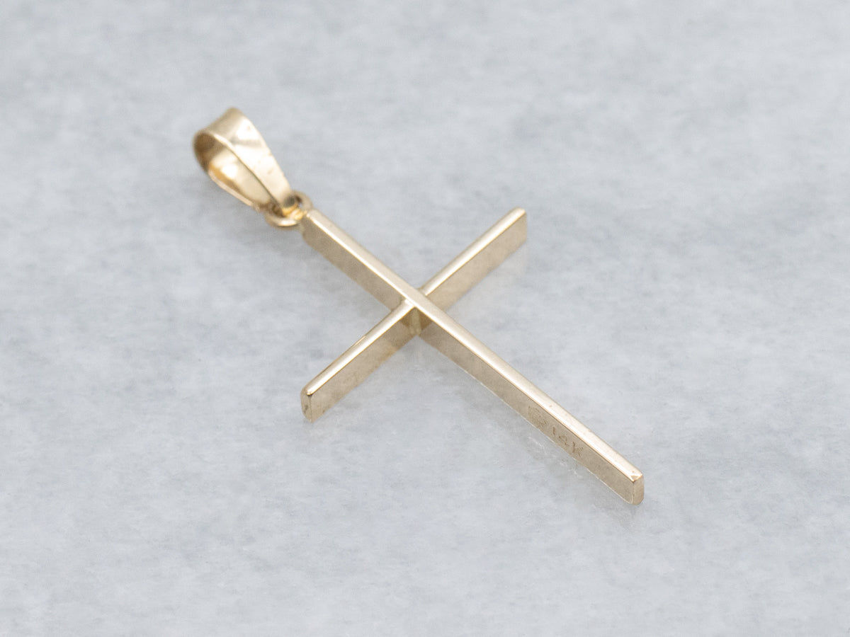 Thin Flat Yellow Gold Cross Pendant