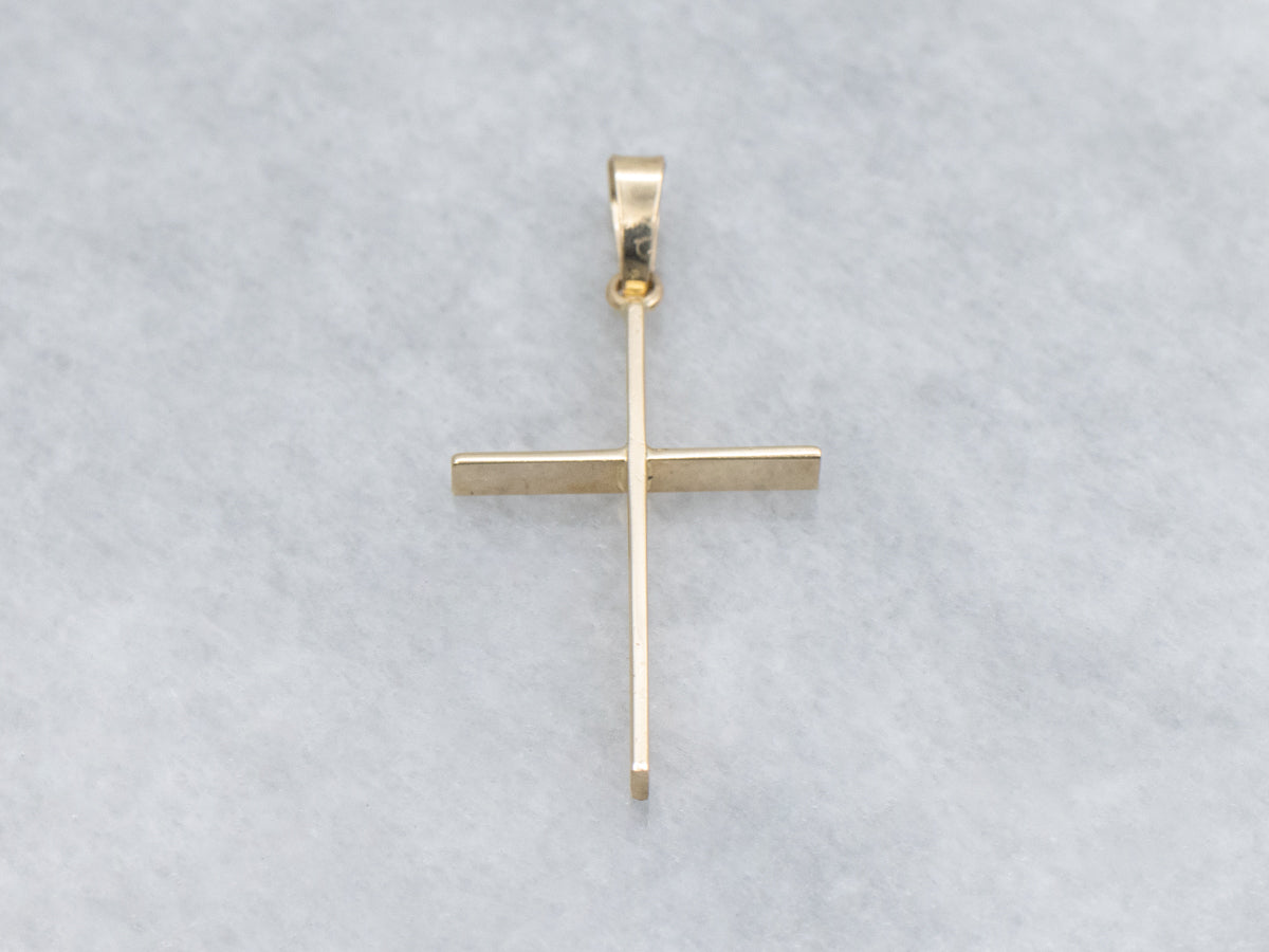 Thin Flat Yellow Gold Cross Pendant