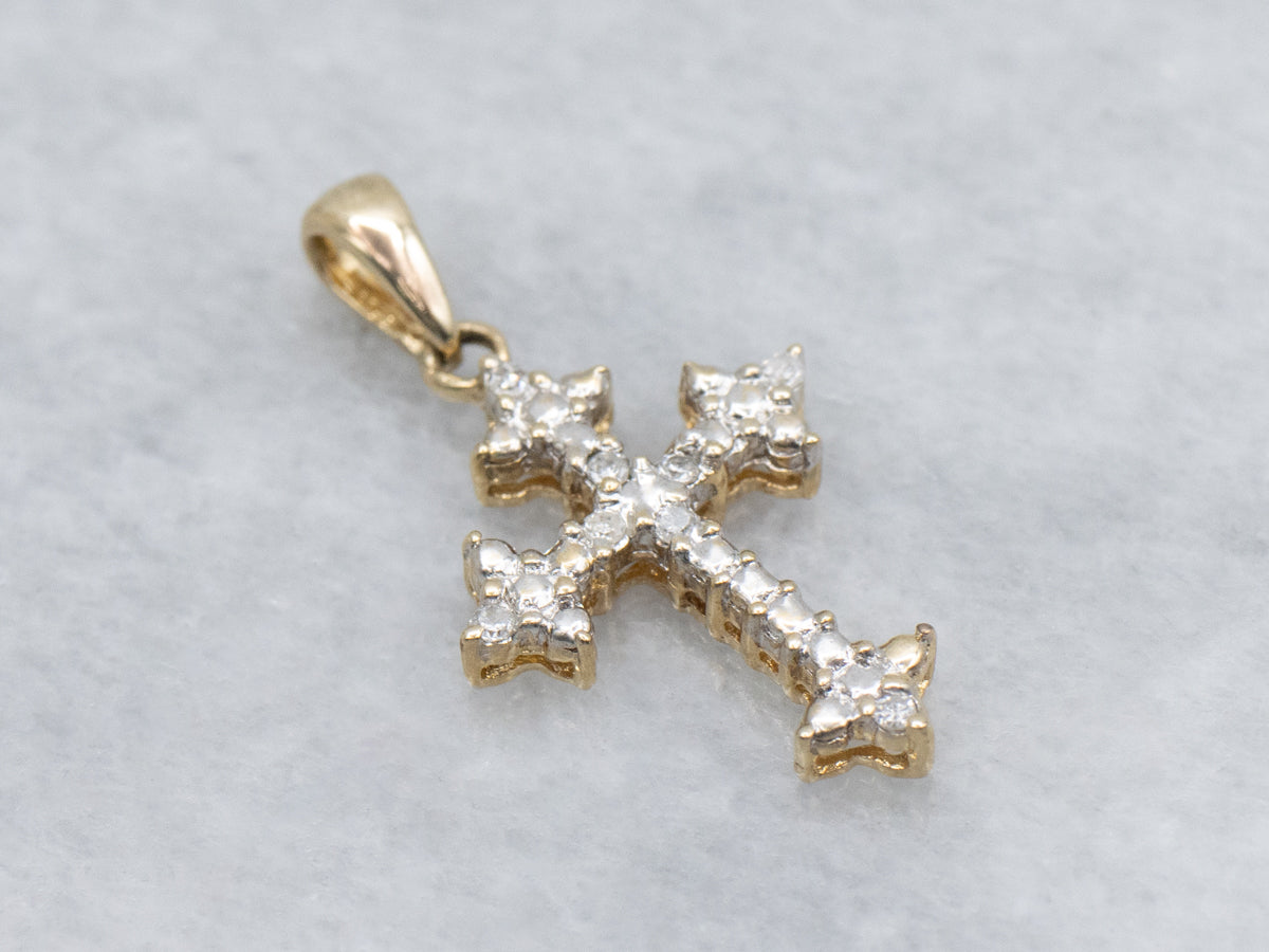 Sparkling Two-Tone Gold Diamond Cross Pendant