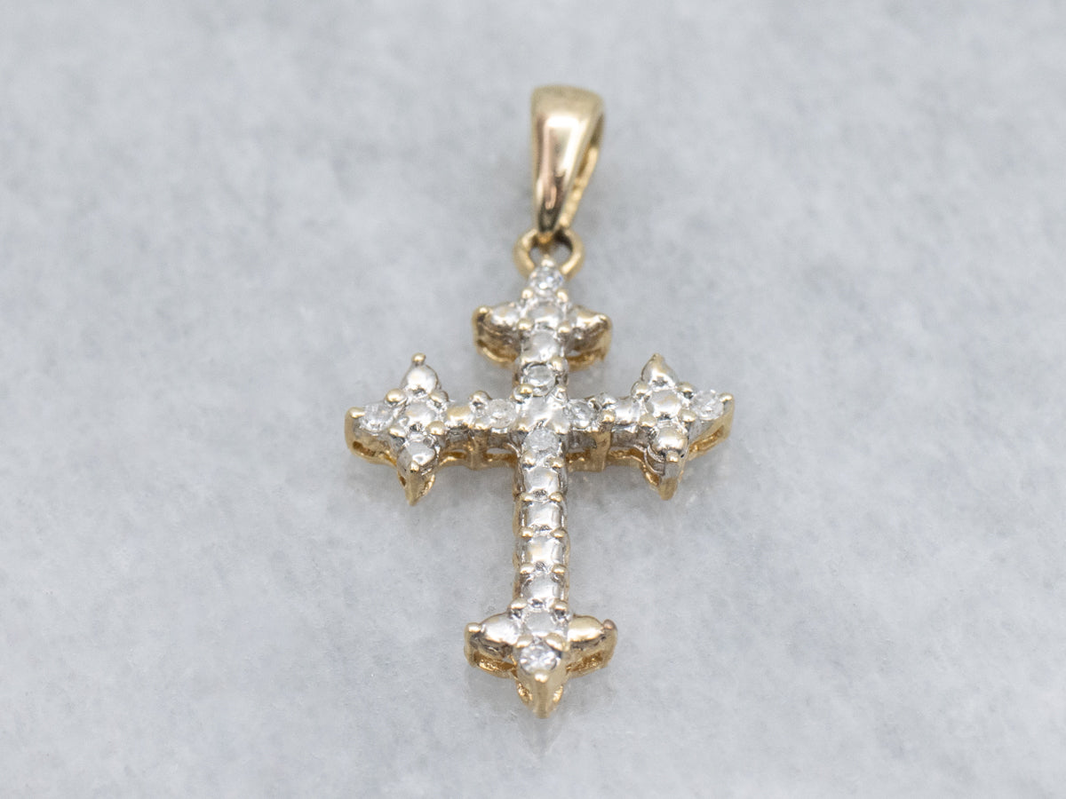 Sparkling Two-Tone Gold Diamond Cross Pendant