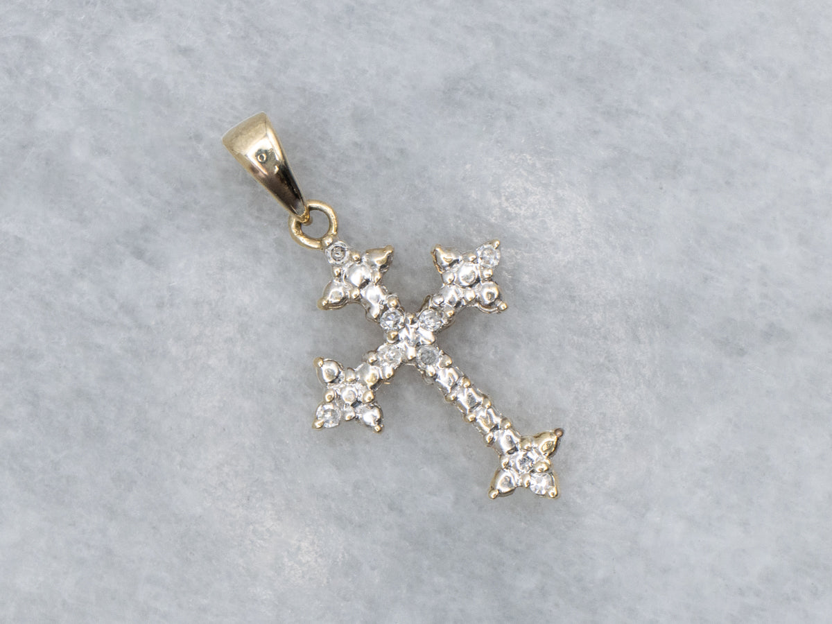 Sparkling Two-Tone Gold Diamond Cross Pendant