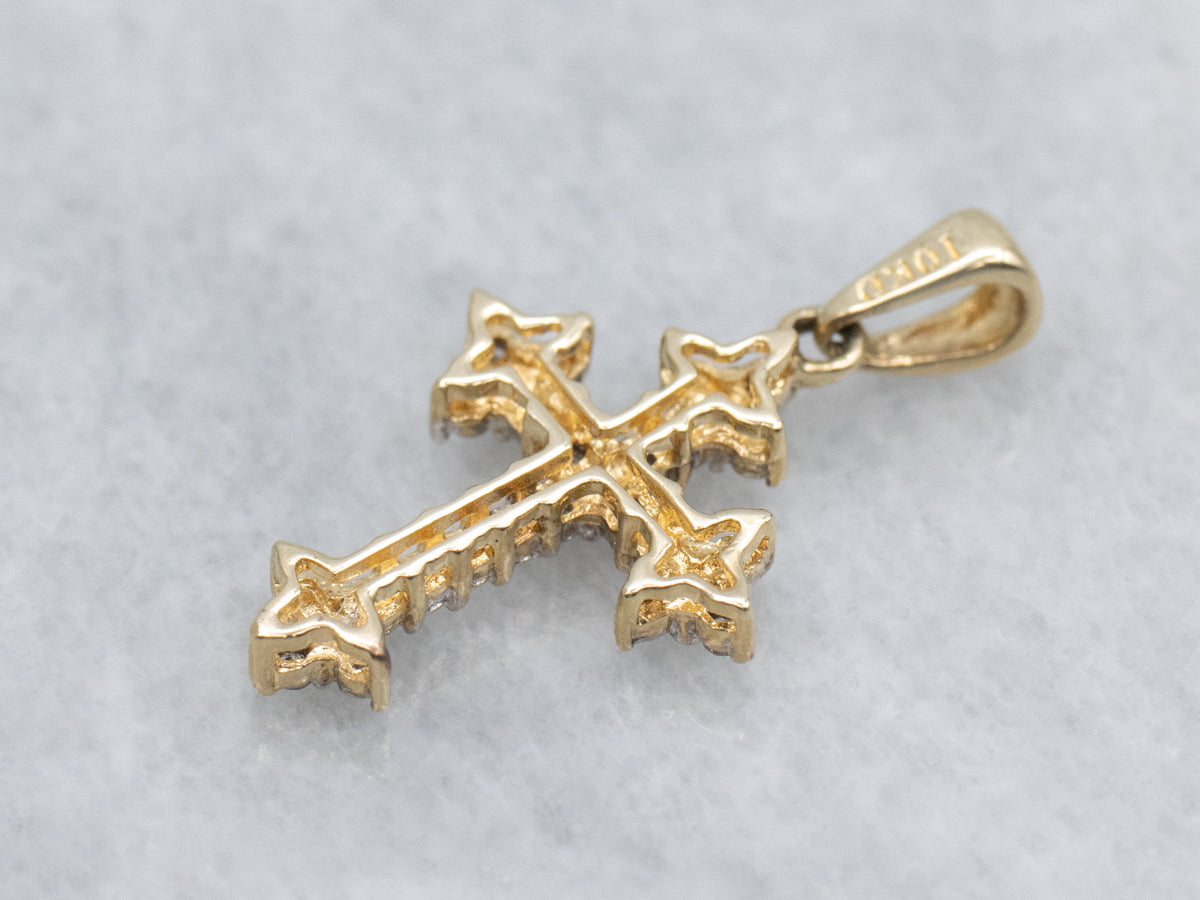 Sparkling Two-Tone Gold Diamond Cross Pendant
