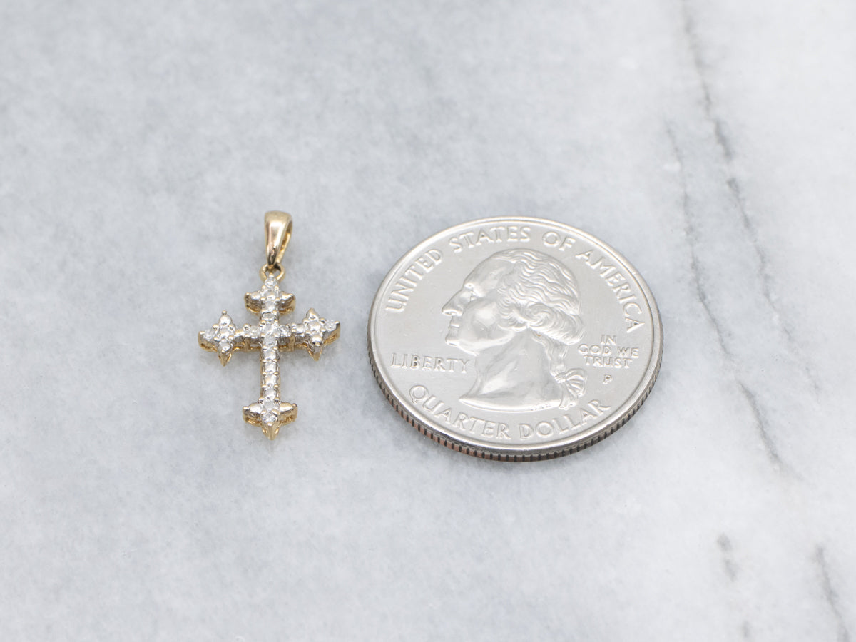 Sparkling Two-Tone Gold Diamond Cross Pendant