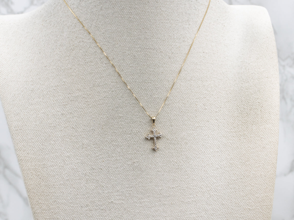 Sparkling Two-Tone Gold Diamond Cross Pendant