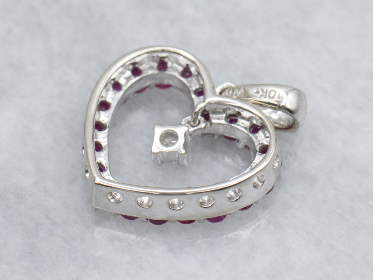 Ruby Sweetheart and Diamond White Gold Pendant