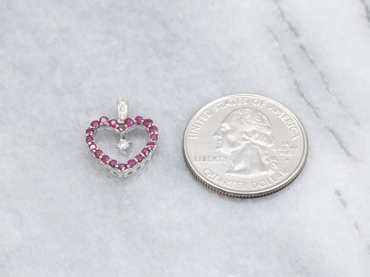 Ruby Sweetheart and Diamond White Gold Pendant