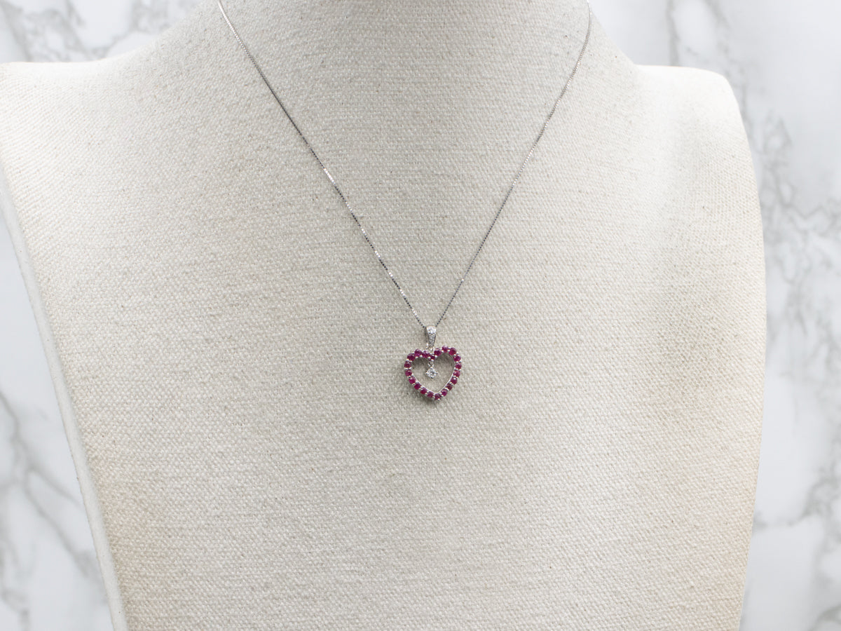 Ruby Sweetheart and Diamond White Gold Pendant