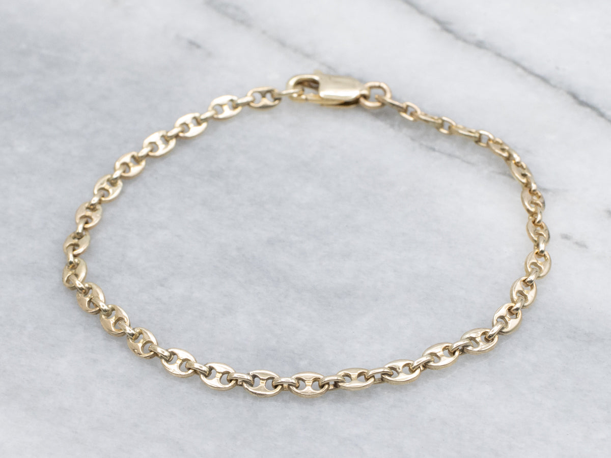 Puffy Yellow Gold Anchor Link Bracelet with Lobster Clasp