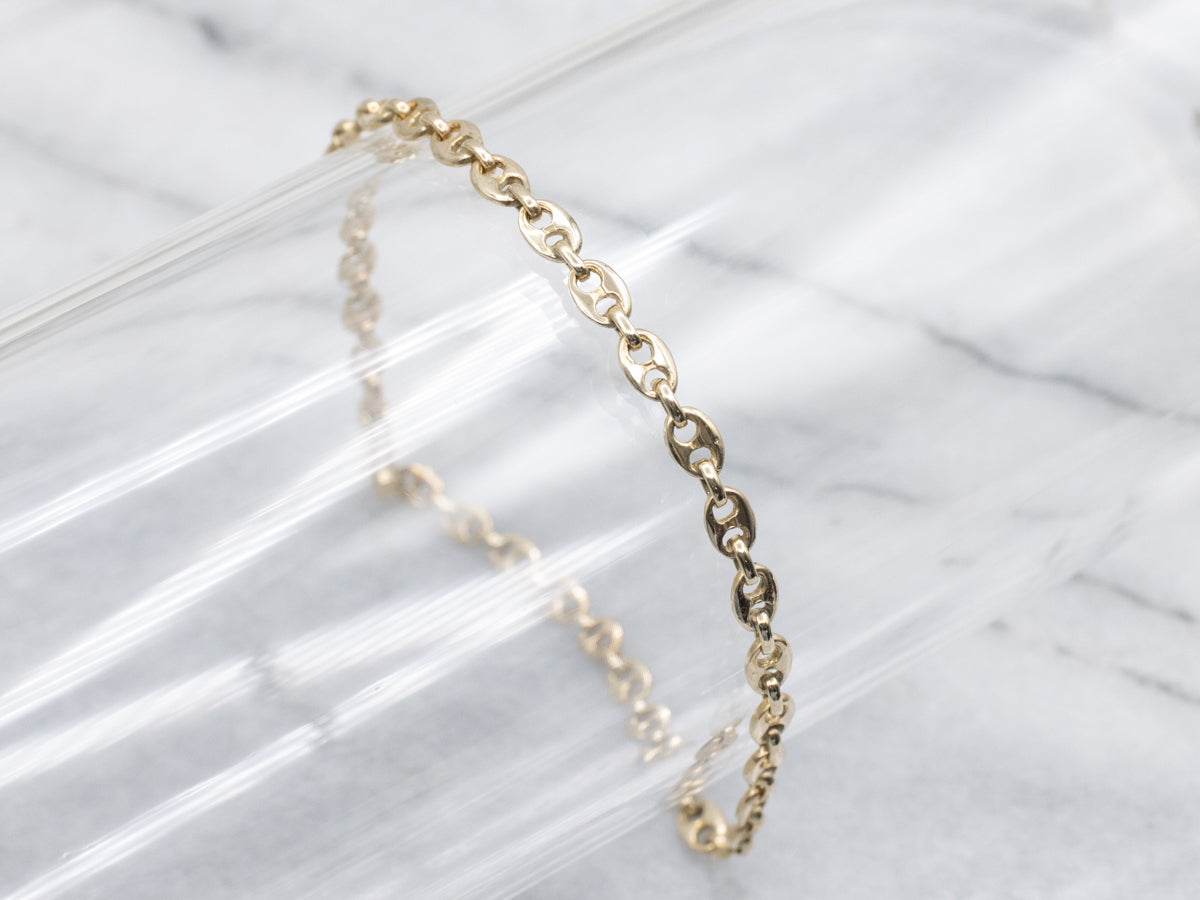 Puffy Yellow Gold Anchor Link Bracelet with Lobster Clasp