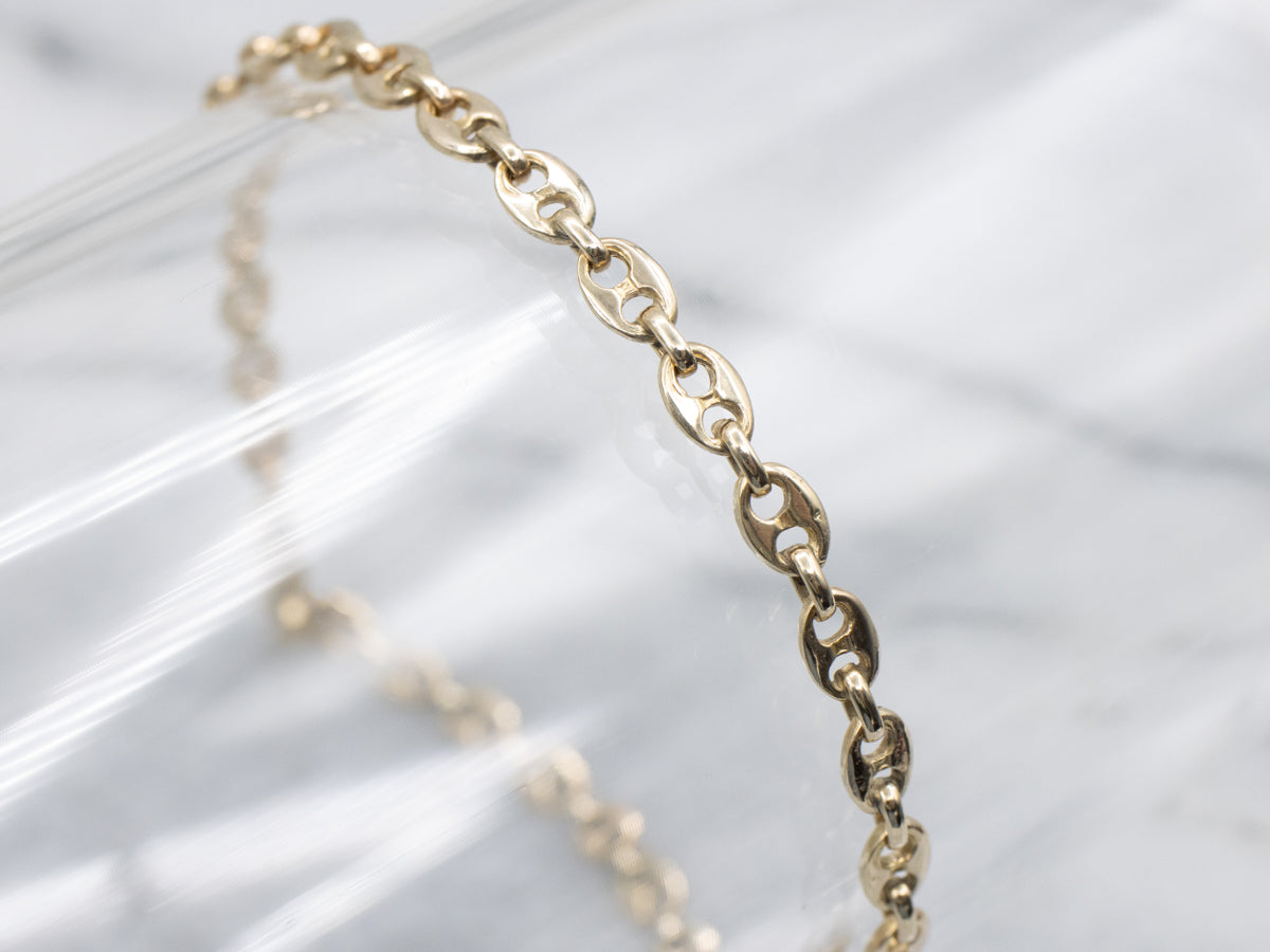 Puffy Yellow Gold Anchor Link Bracelet with Lobster Clasp