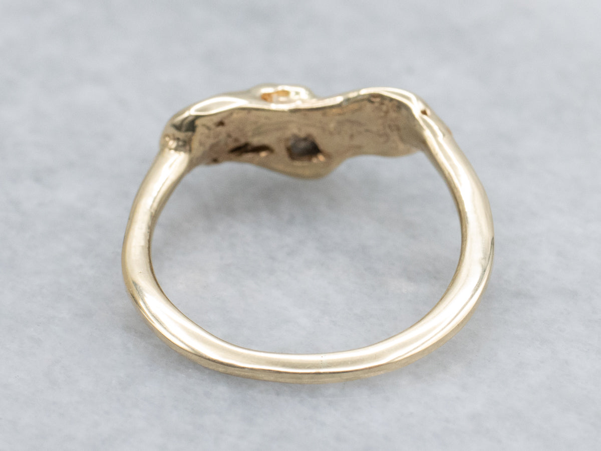 Triple Rose-Cut Salt and Pepper Diamond Yellow Gold Ring