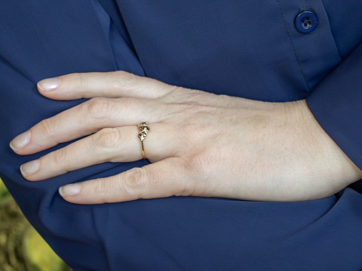 Triple Rose-Cut Salt and Pepper Diamond Yellow Gold Ring