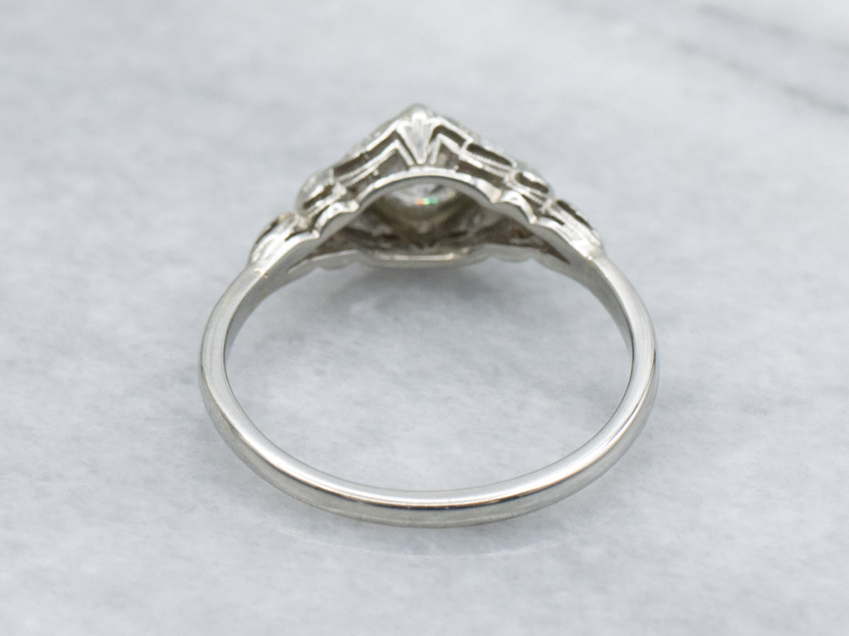 Antique Bezel-Set Diamond White Gold Engagement Ring